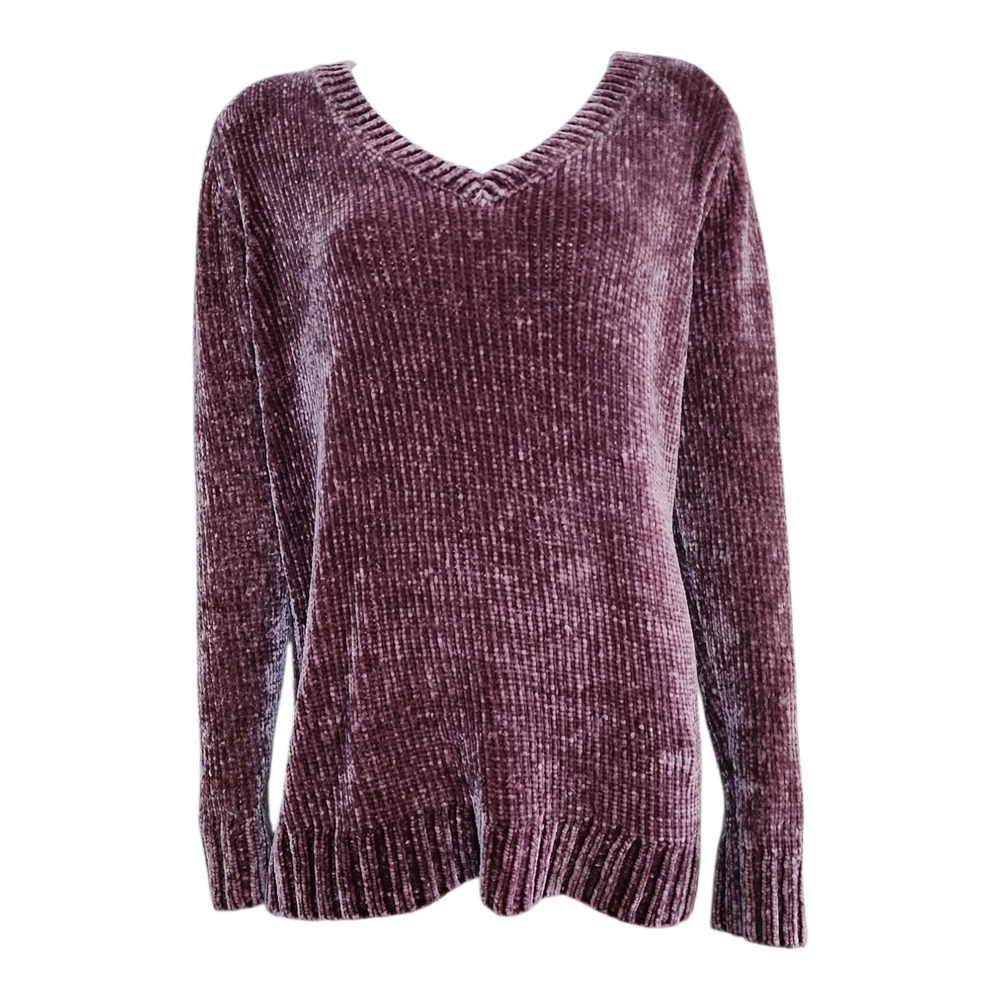 Orvis Sweater Womens Size L Large Mauve Chenille Pullover Knit Stretch Cozy Cute